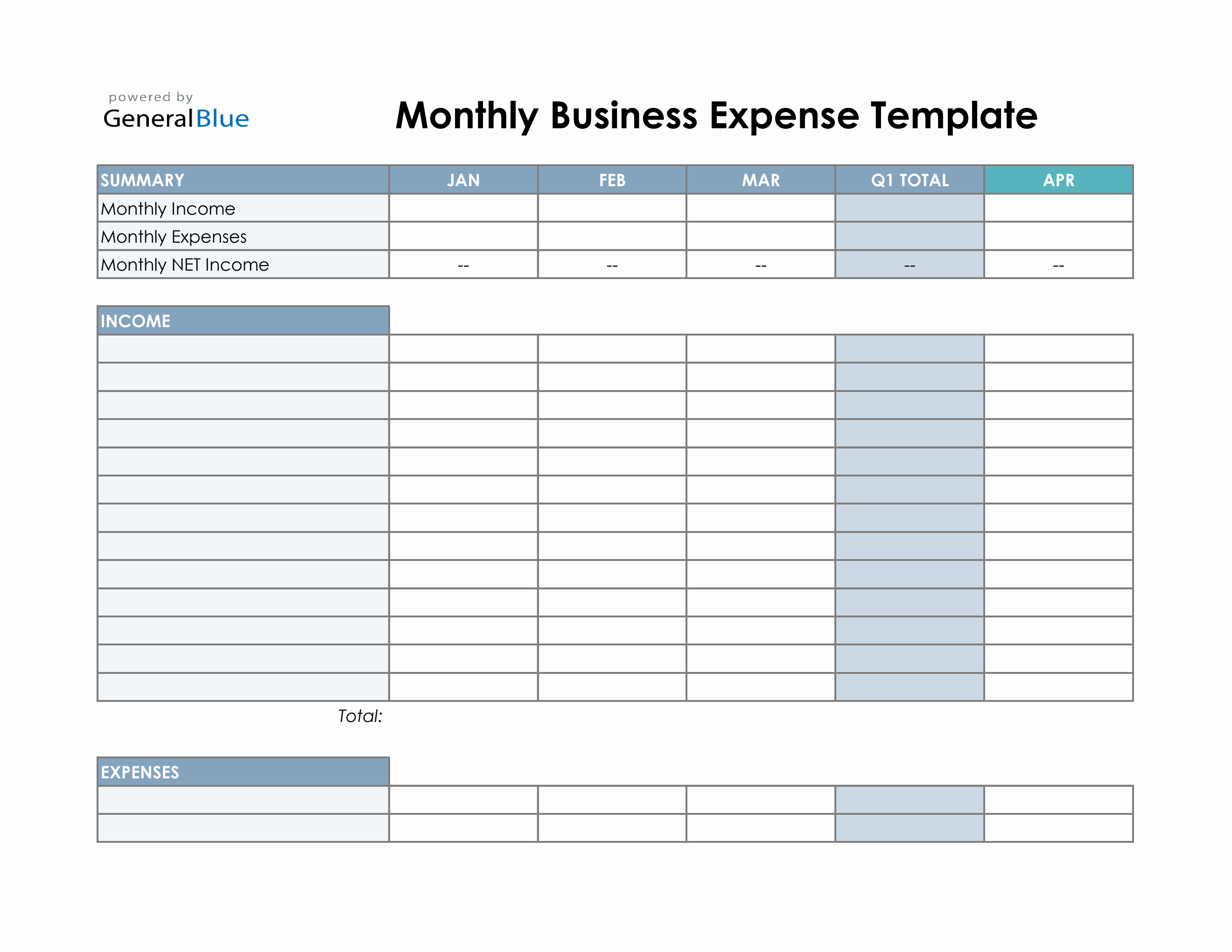 Business Expense Tracking Excel Template