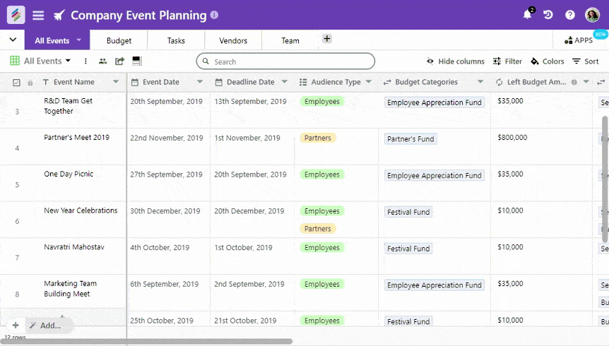 Employee engagement Template in Stackby