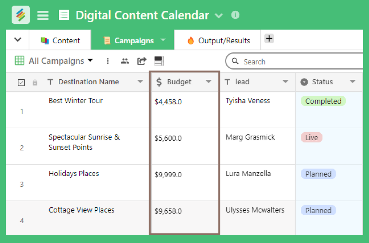 Digital Content Calendar