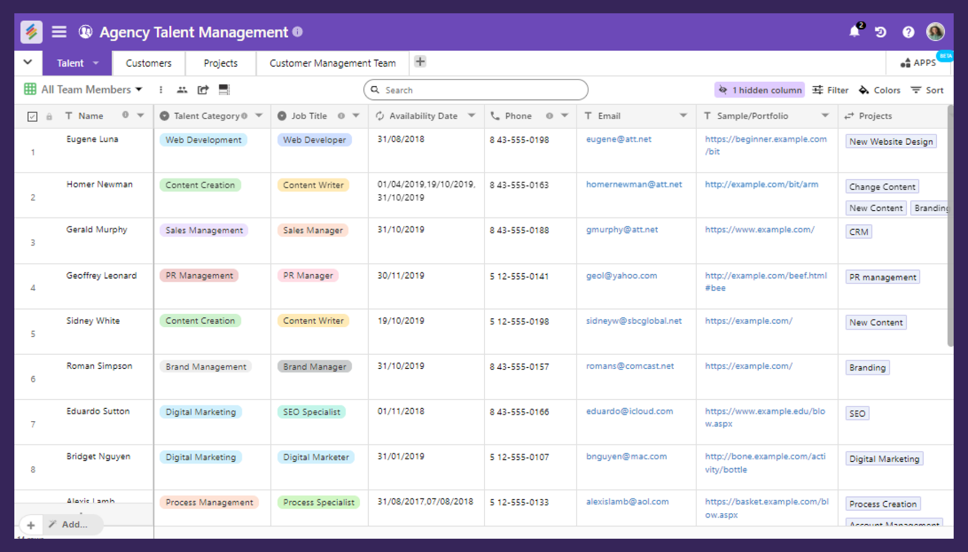 Agency Talent Management Template in Stackby