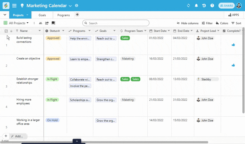 Plan and manage all marketing campaigns, reach goals on time with Stackby's Marketing Calendar.