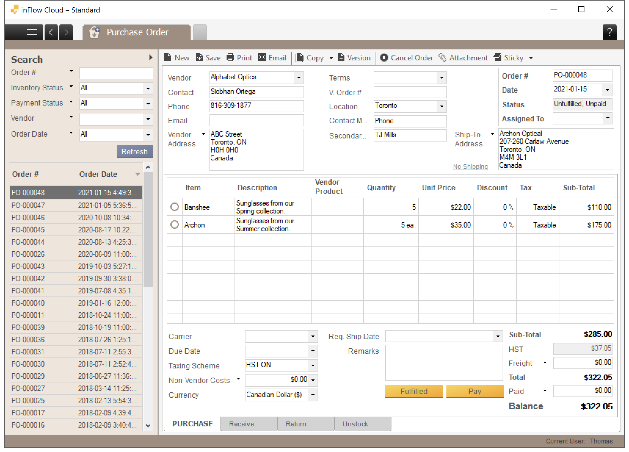 Inflow Dashboard for Inventory Management Process 
