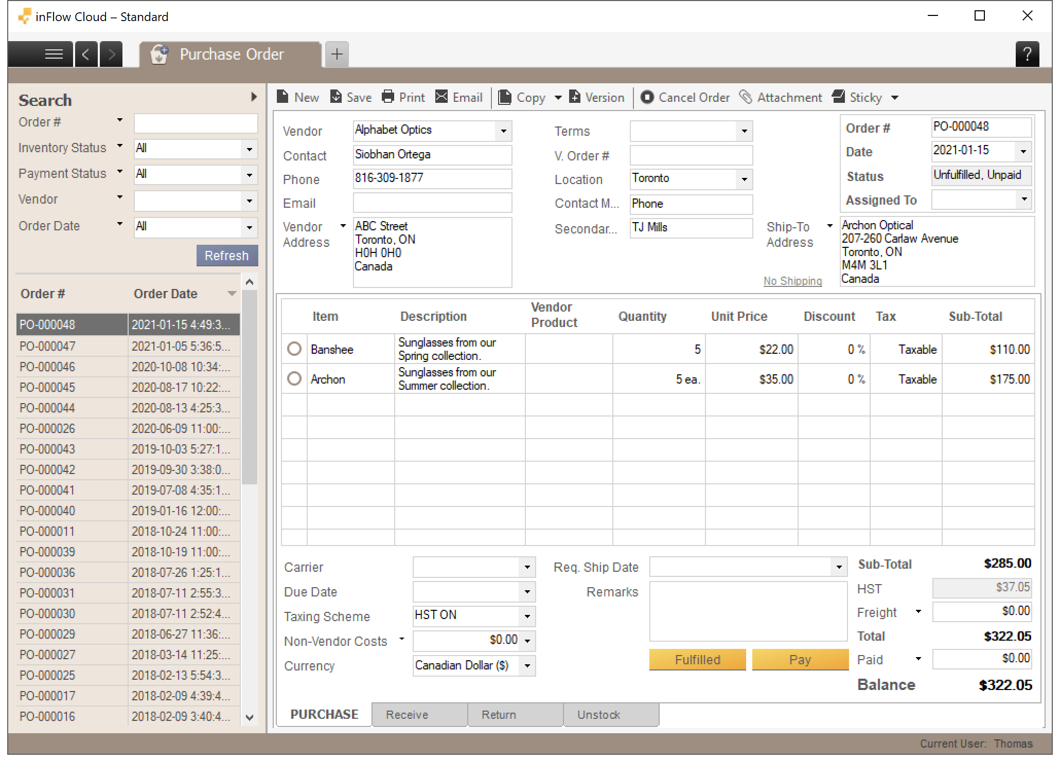 Inflow Dashboard for Inventory Management Process
