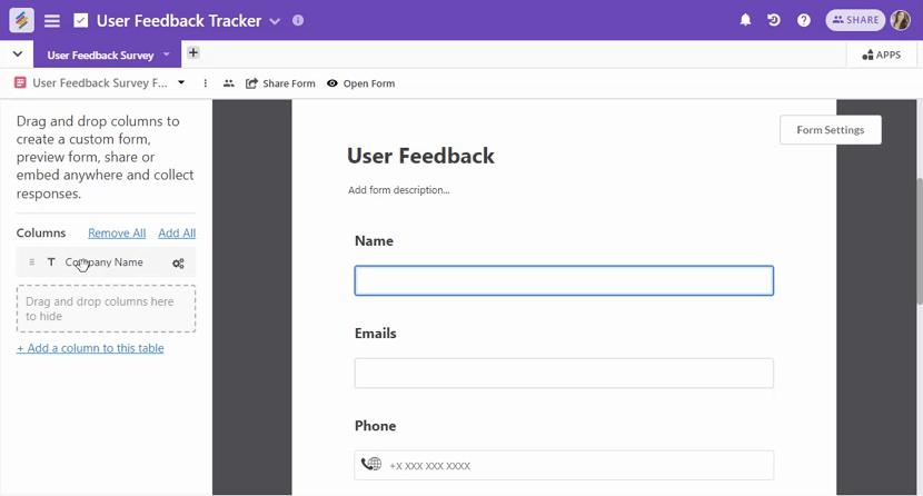 Stackby's User Feedback Tracker Template enables you to list all the users and their feedback and manage them all in one place. Use this all-in-one feedback tracker to do surveys and collect feedback forms from your internal and external clients.