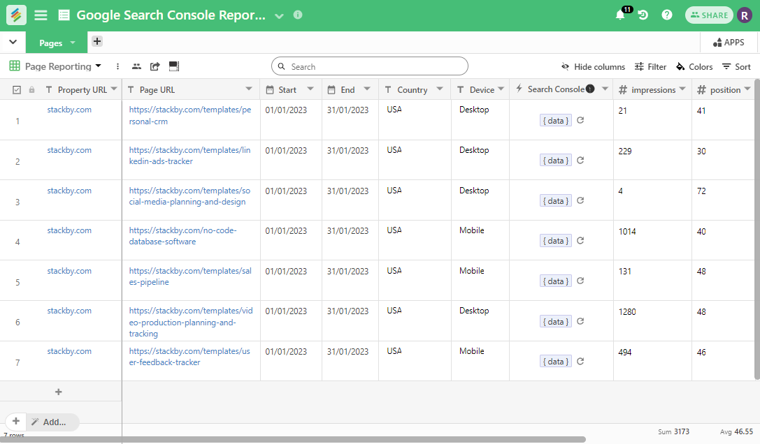 Analyse, optimise and improve your website’s performance with Stackby's Google Search Console Reporting Template.