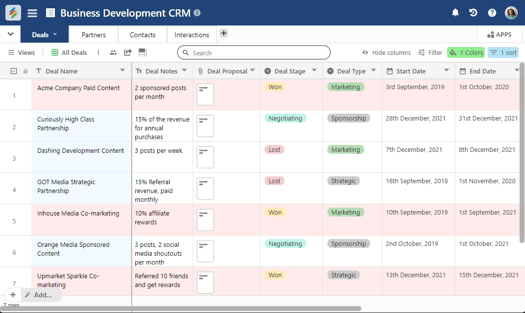 Stackby's Business Development CRM Template