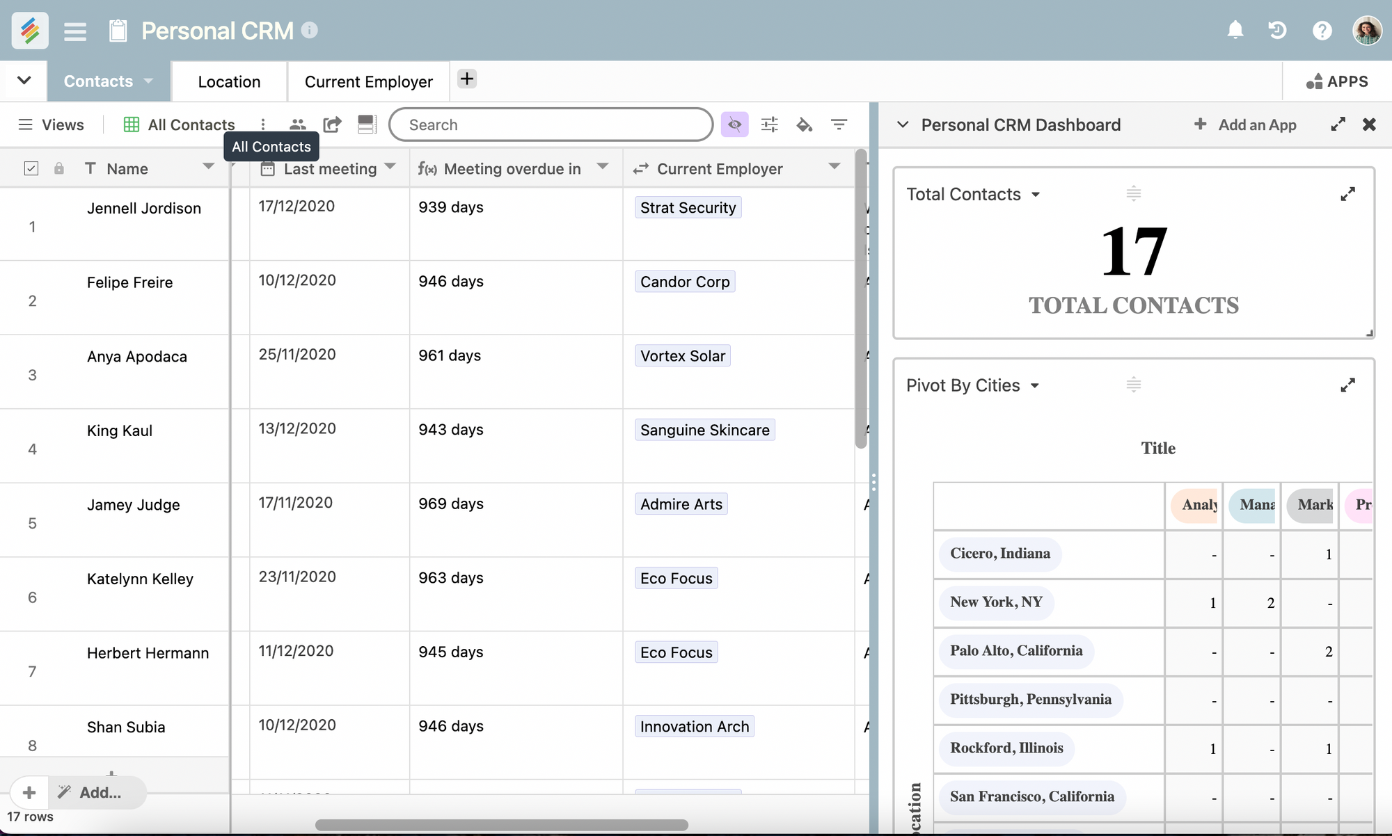 Stackby Personal CRM template