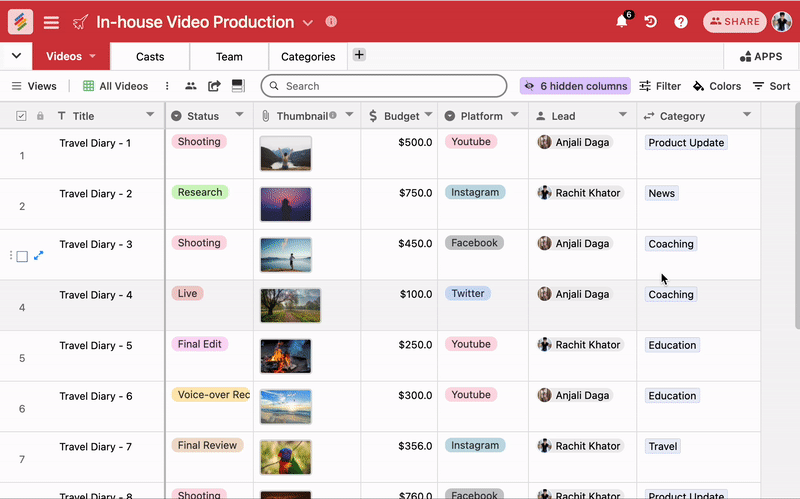 Add custom filters in your database and save filtered views 