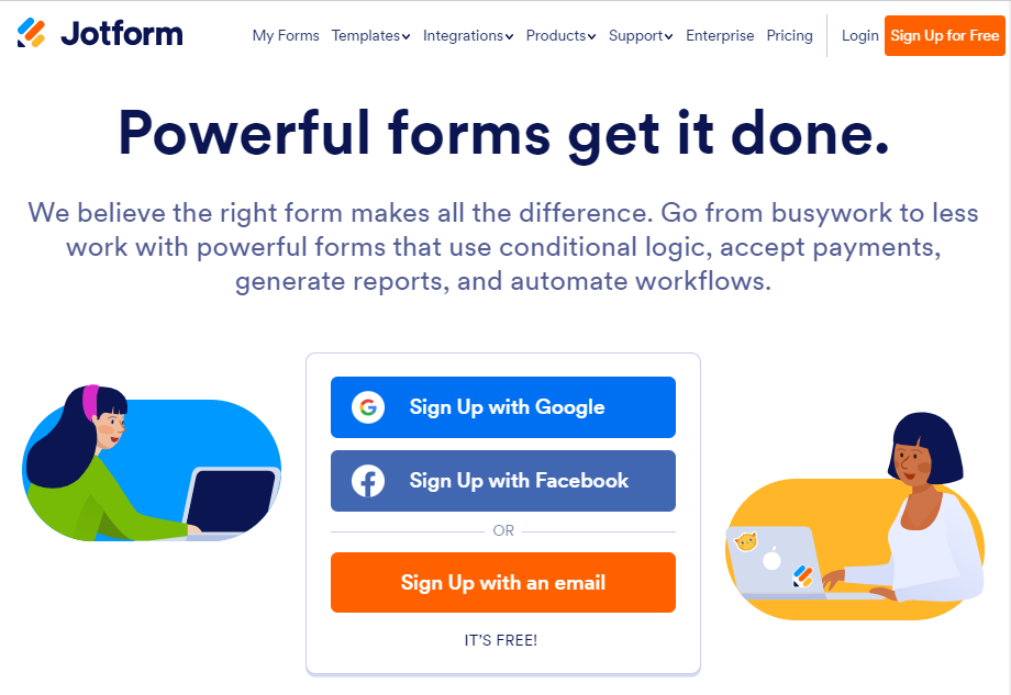 Create online forms and surveys without any coding skills and drag and drop interface with Jotform.