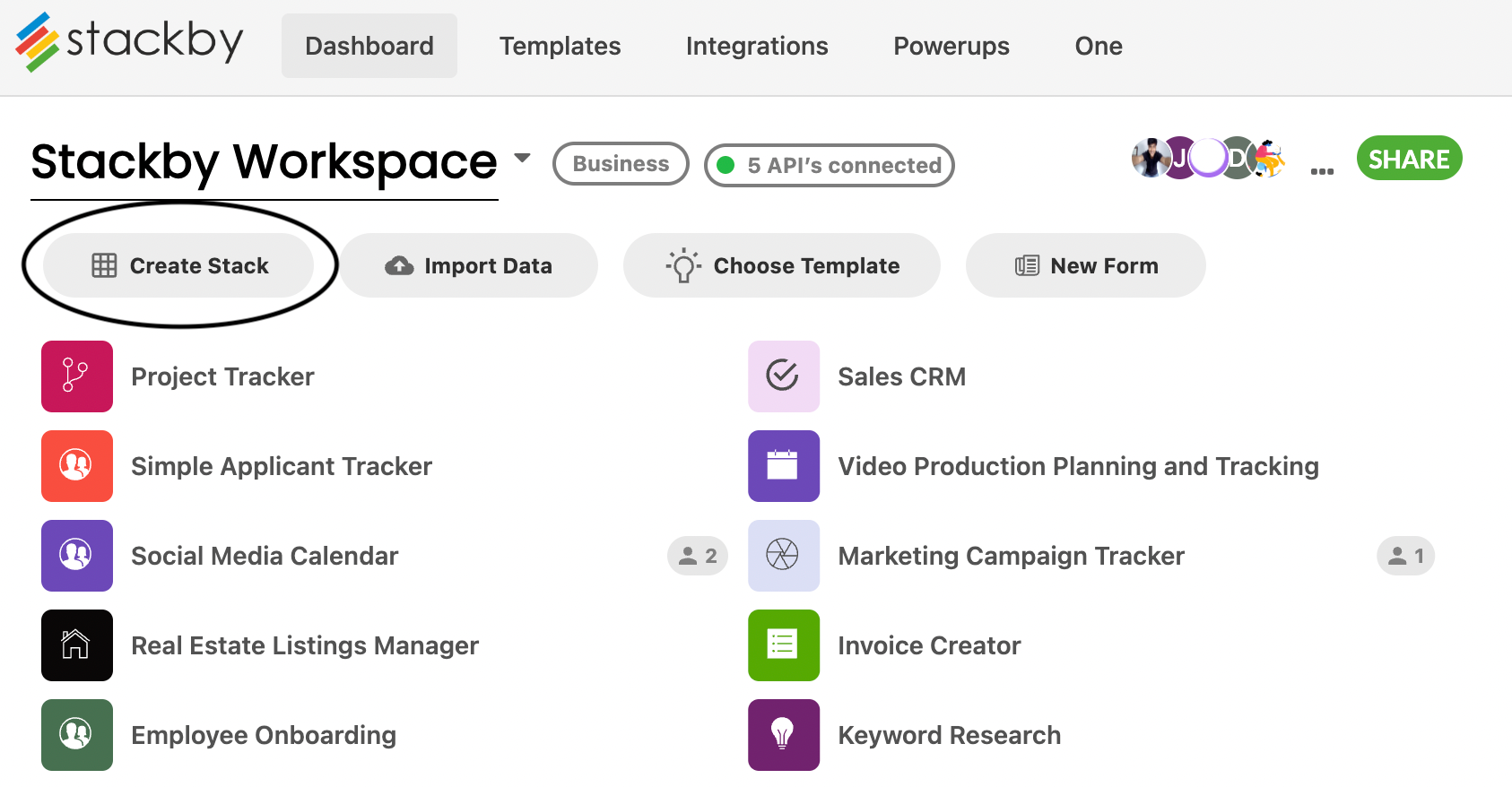 Create a new stack (database)