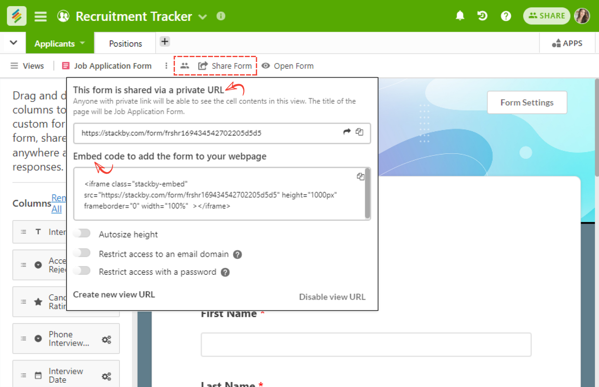 Top 13 Google Forms Alternatives In 2024 Stackby Forms   Step 3 Embed Or Share Form 