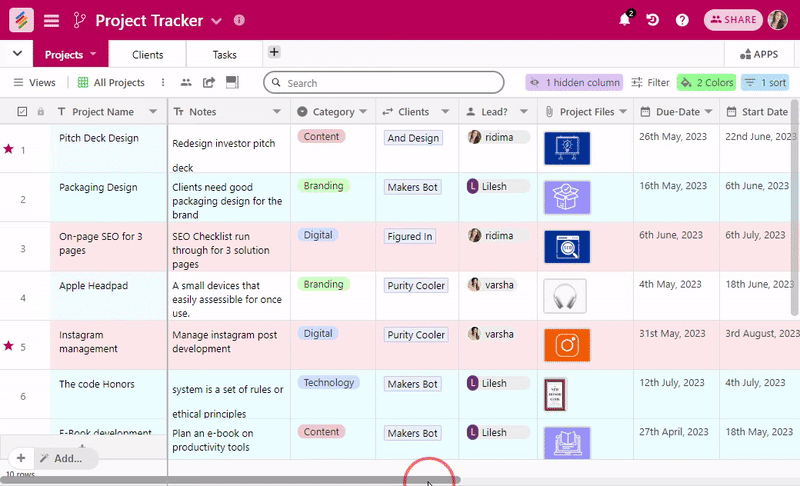 Stackby is a no-code spreadhsheet style database tool ideal to manage projects and data. Here's Stackby's Project Tracker Template.