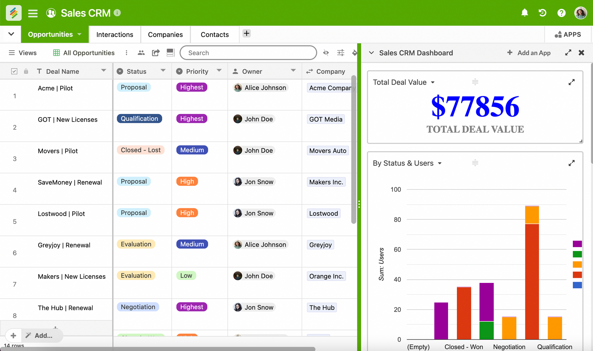 Sales CRM Dashboard in Stackby