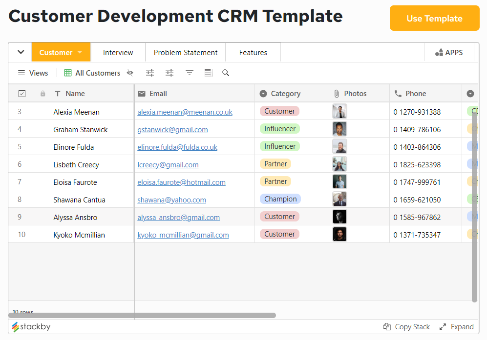 Free Customer Development CRM Template