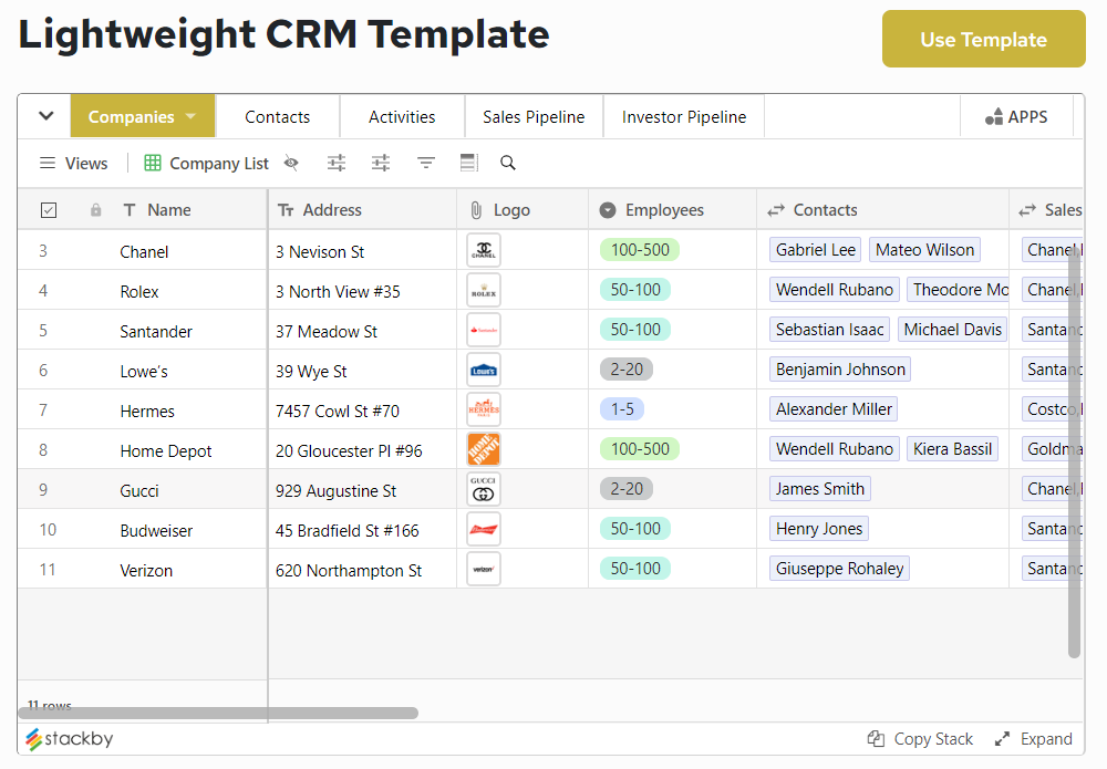 Free Lightweight CRM Template 