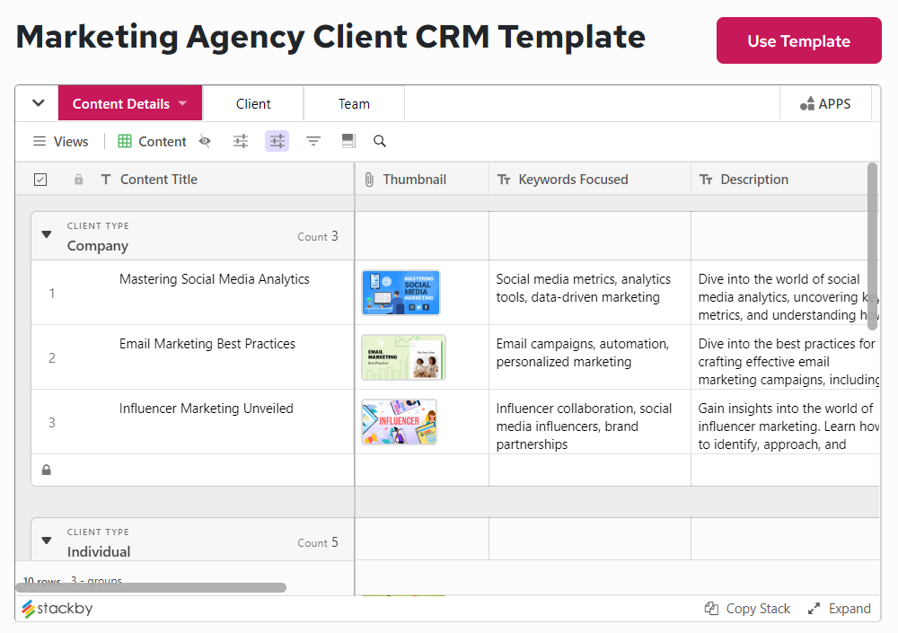 Free Marketing Agency Client CRM Template 