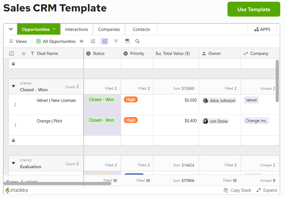 Free Sales CRM Template 