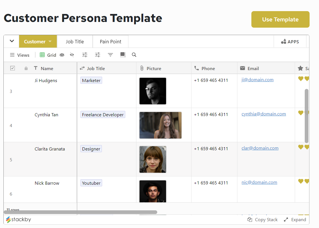 Customer Persona CRM Template by Stackby 
