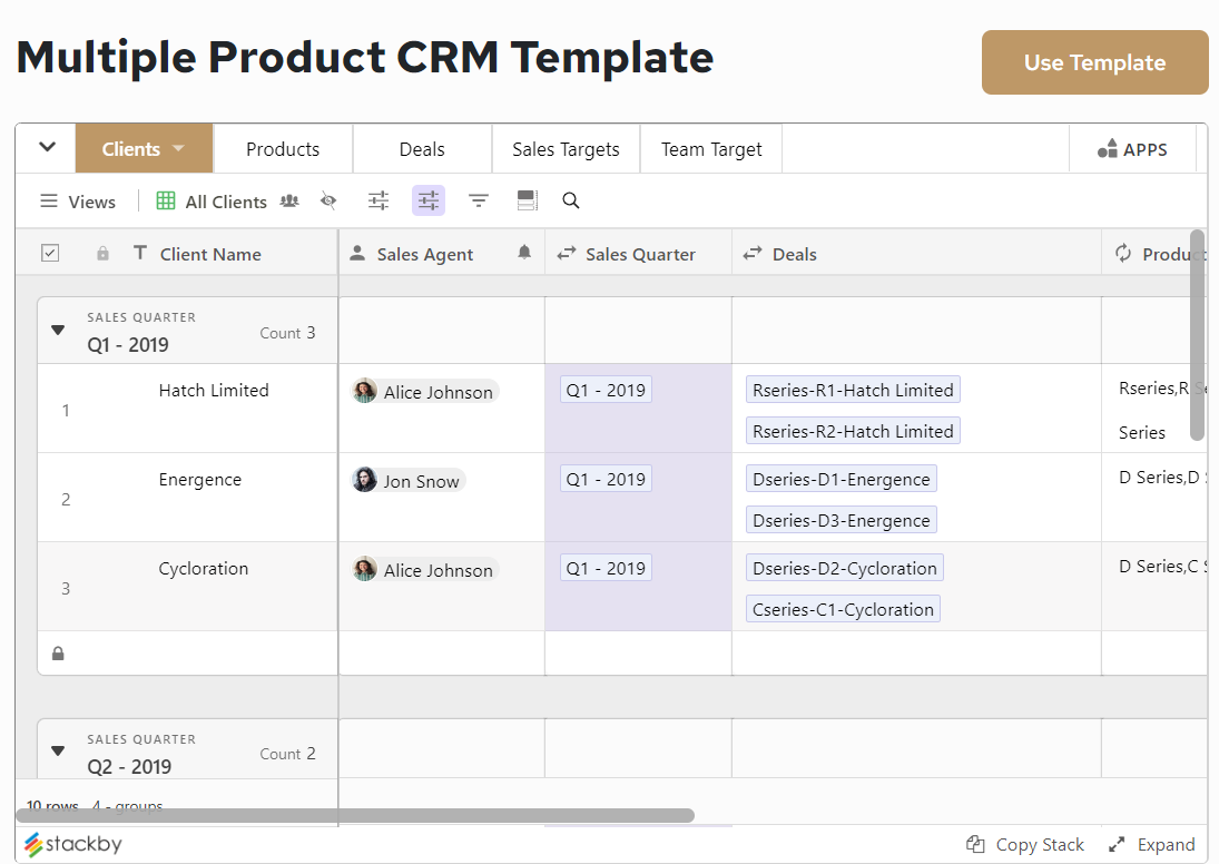 Multiple Product CRM Template by Stackby