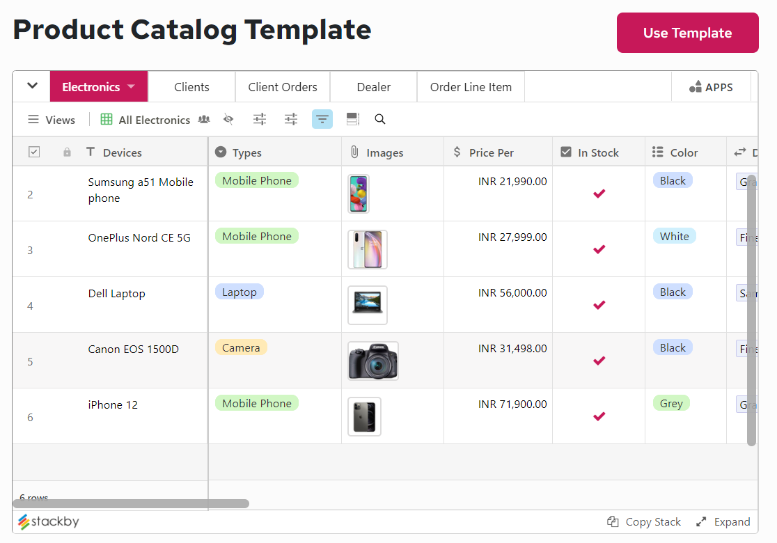 Product Catalog CRM Template by Stackby