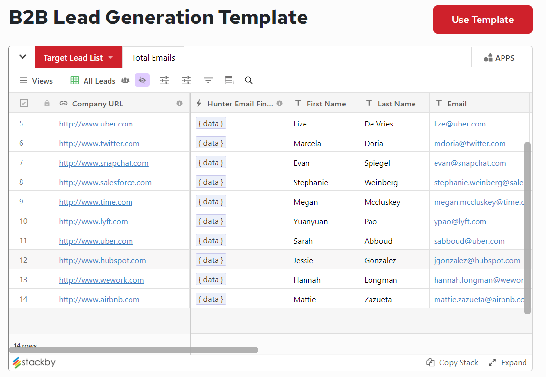 B2B Lead Generation CRM Template Stackby