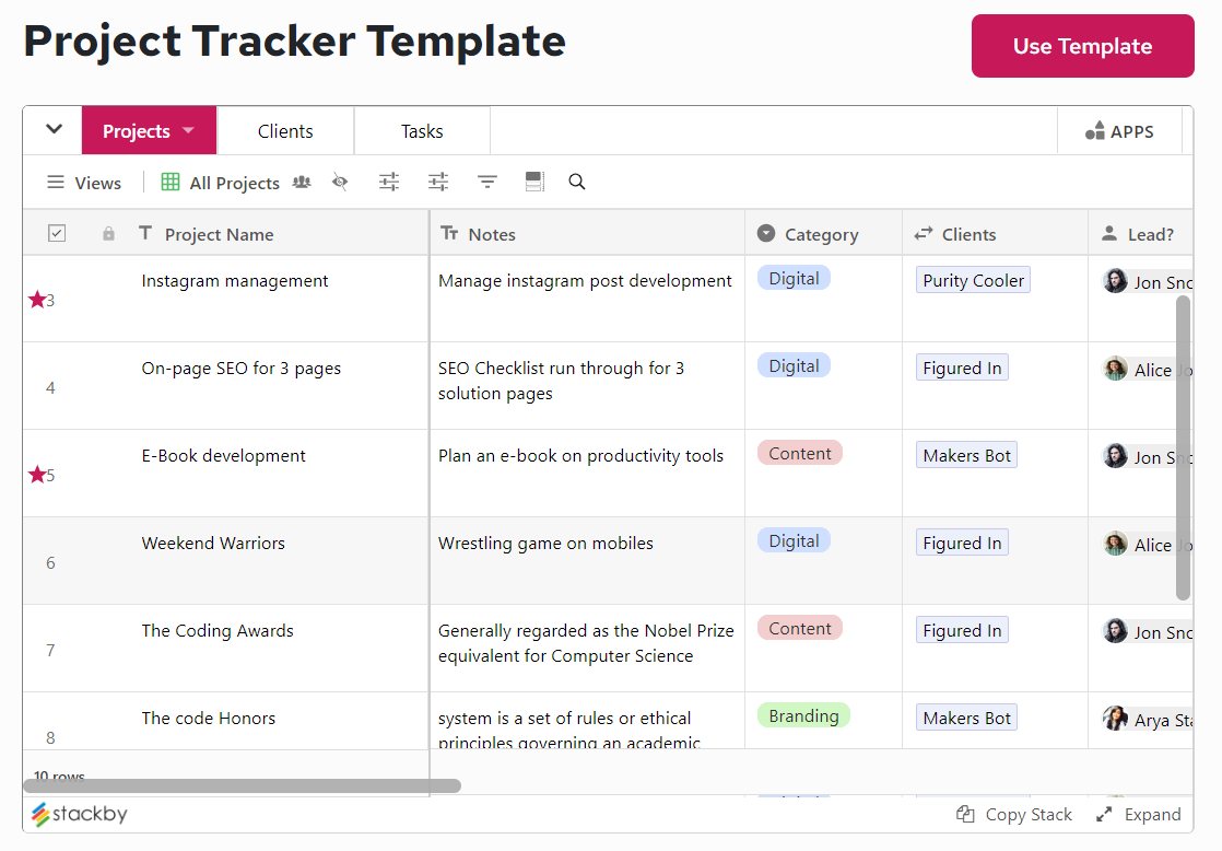 Project Tracker Template for Project Management