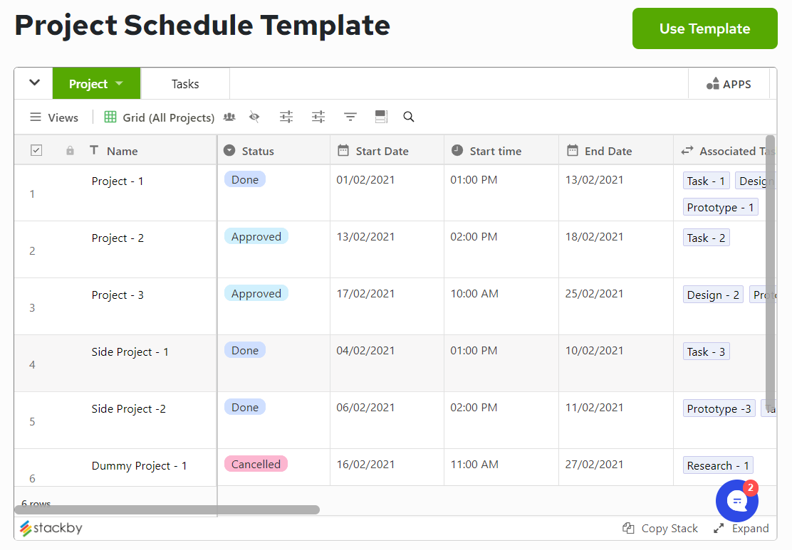 Project Schedule Template for Project Management