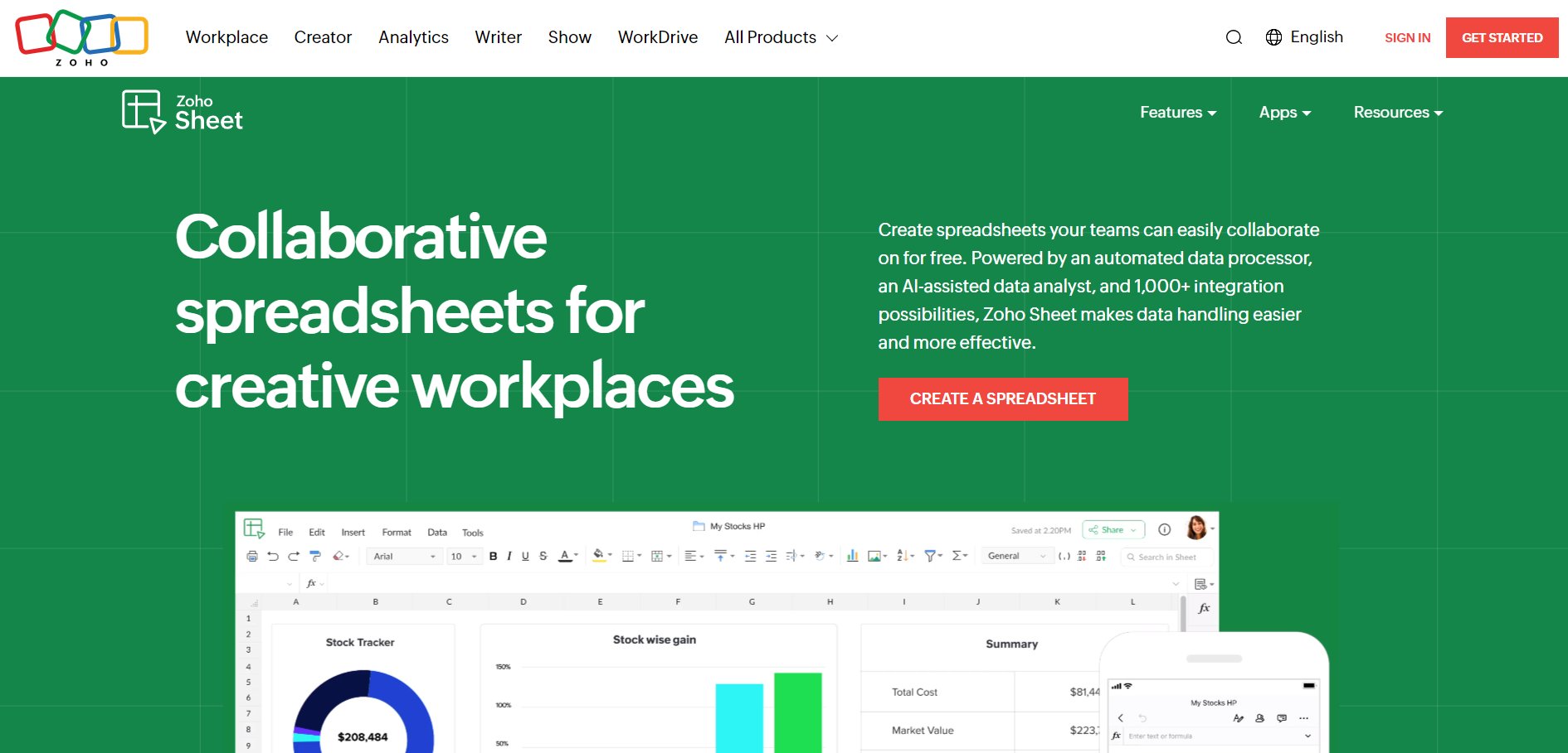 Zoho Sheet for Data Entry Software