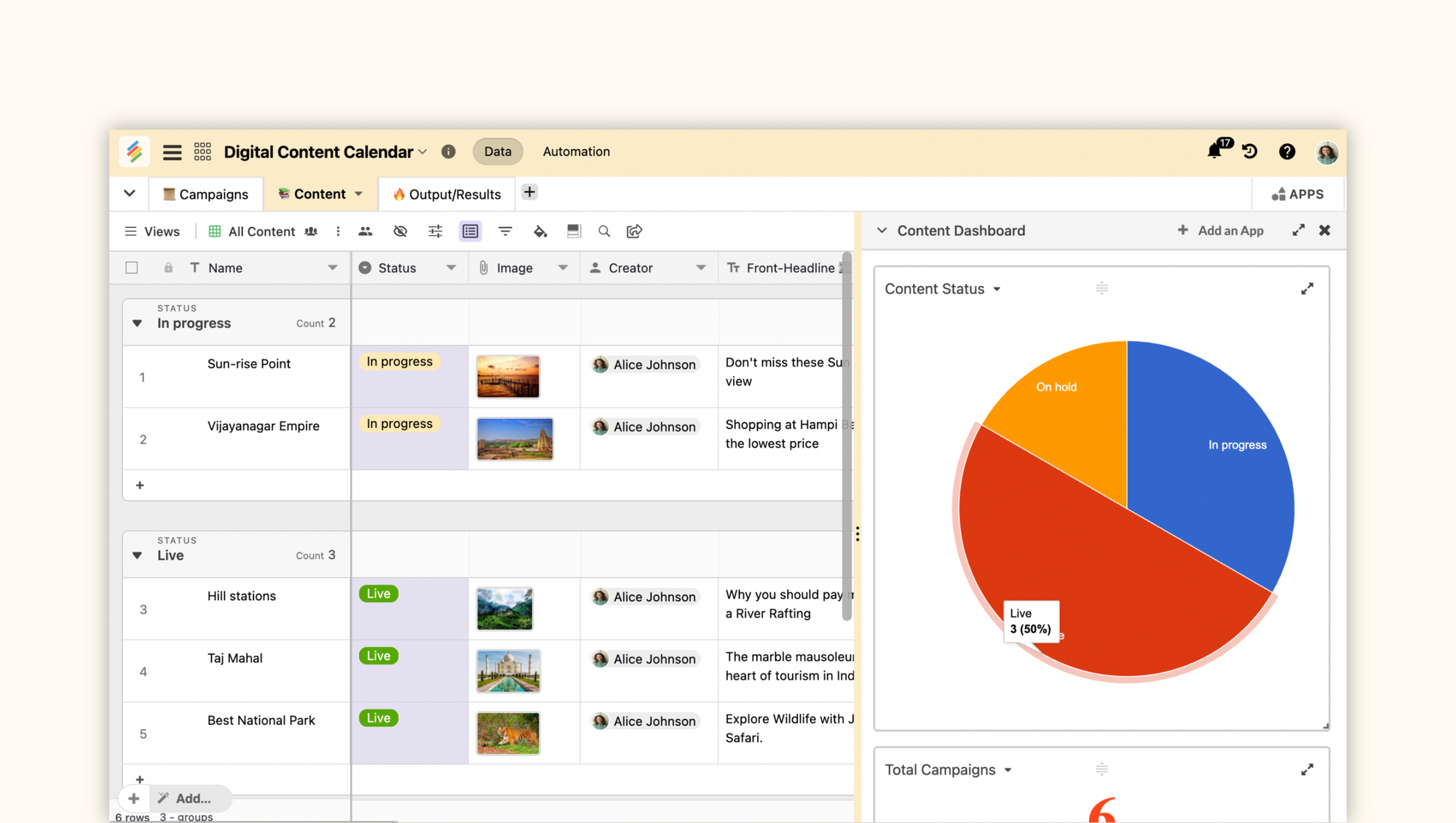 Digital Content Calendar in Stackby