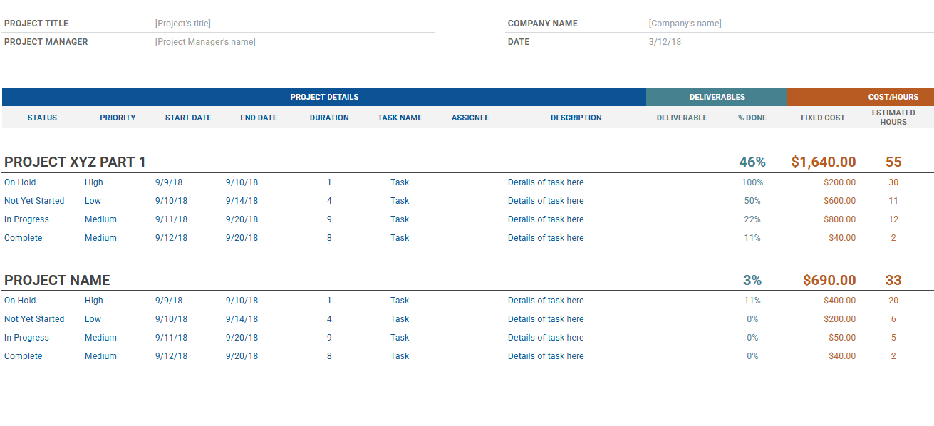 Project Tracking Template for Google Sheets