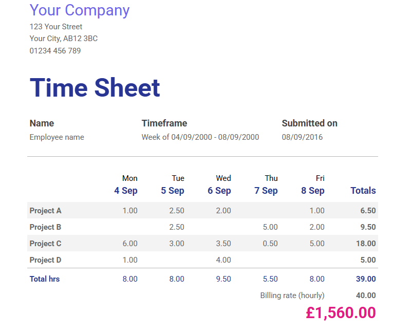 Weekly Timesheet Template for Google Sheets