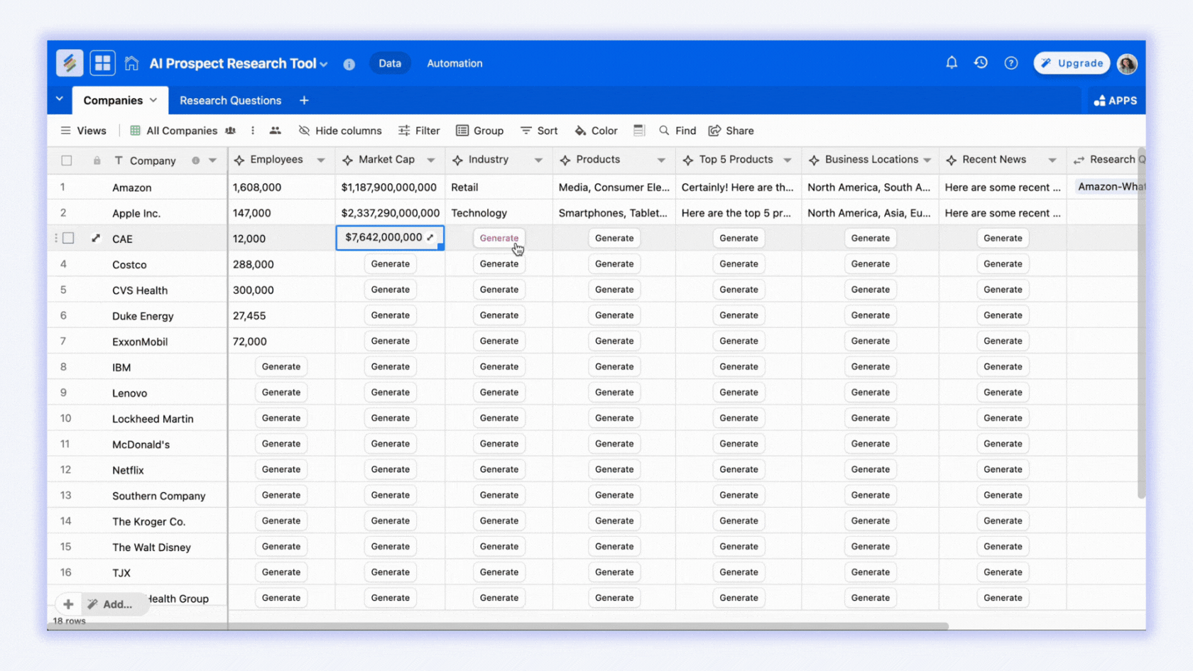 Enrich company and people data using the AI prospect tool