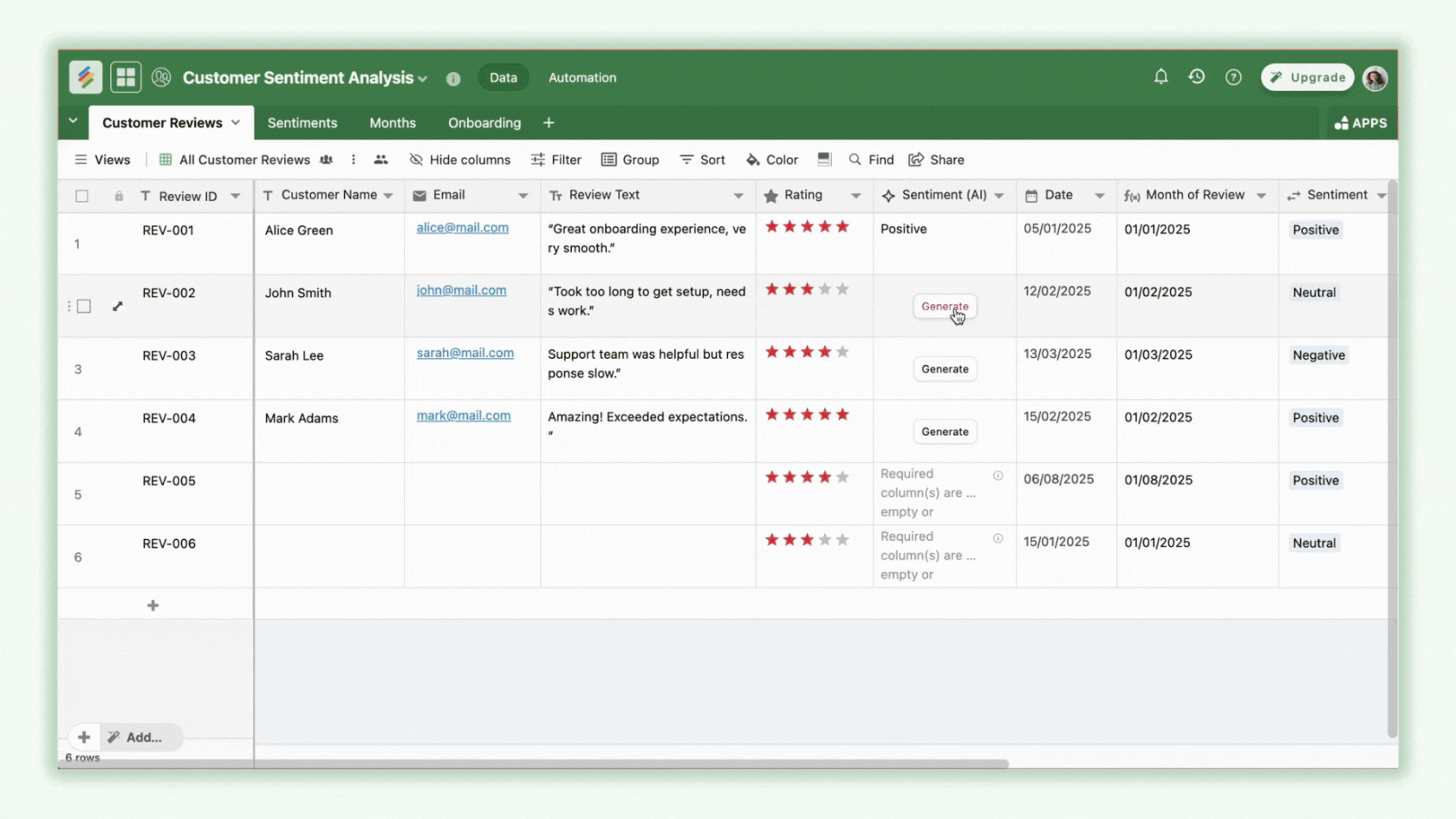 Analyze sentiments and automate your reviews.