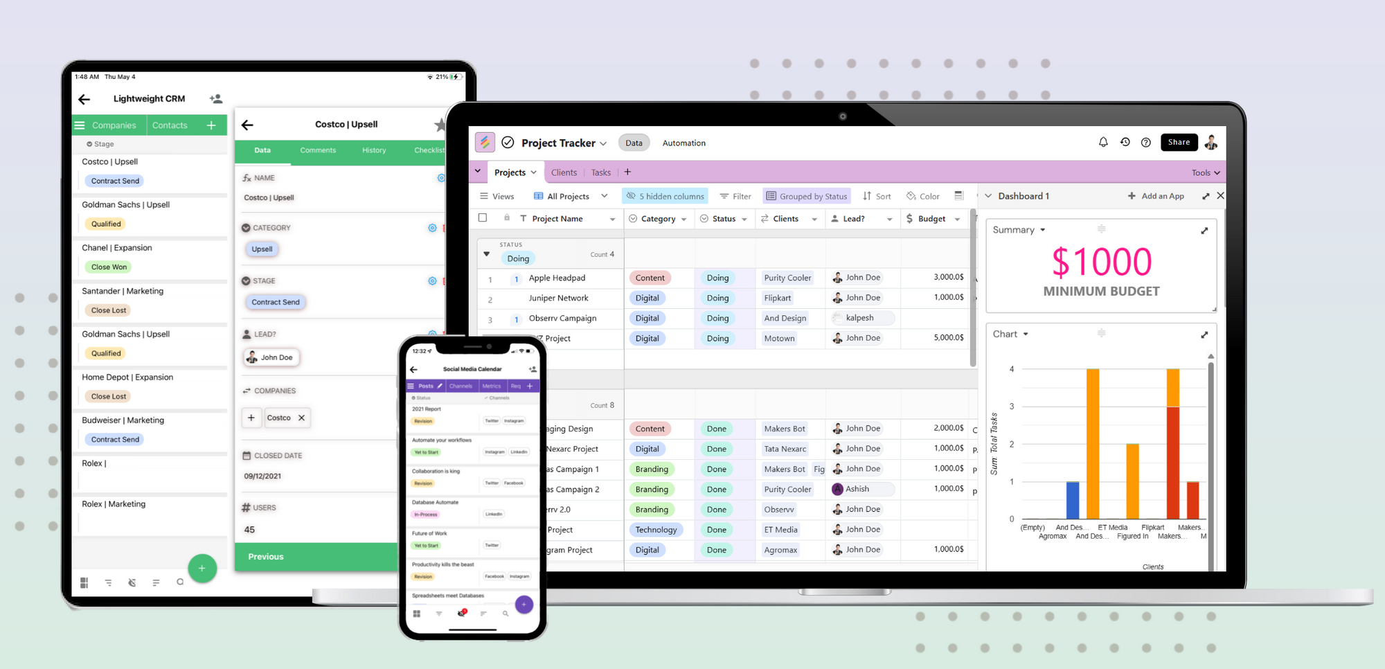 A vibrant and modern dashboard of a project tracker app, showing charts, tasks, and timelines on a computer screen, symbolizing efficiency and no-code development.
