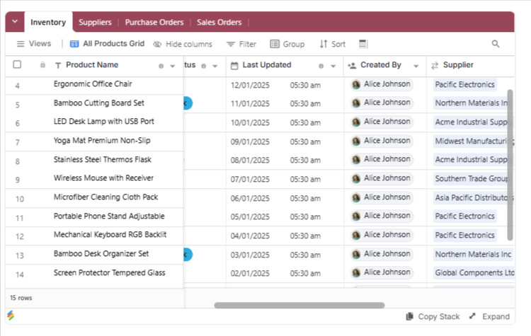 Inventory Portal Template Stackby
