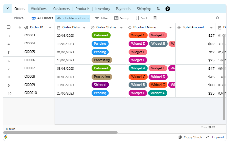 Order Management CRM Template Stackby