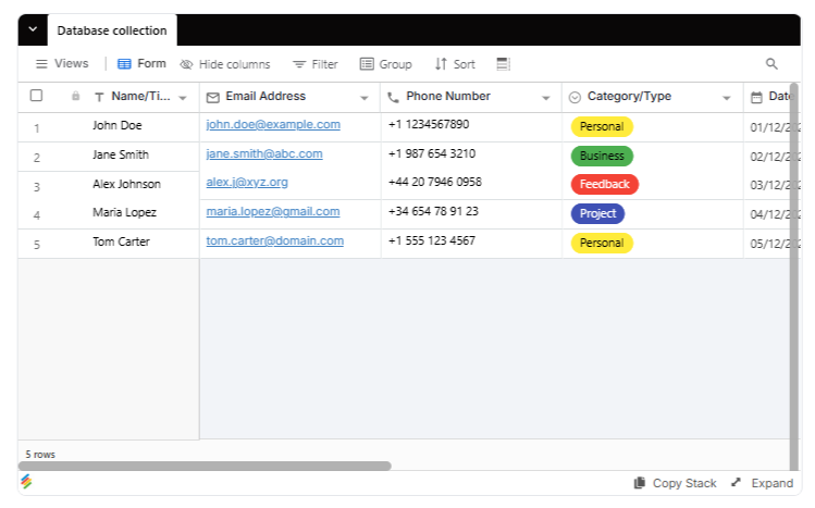 Database Collection Form Template Stackby