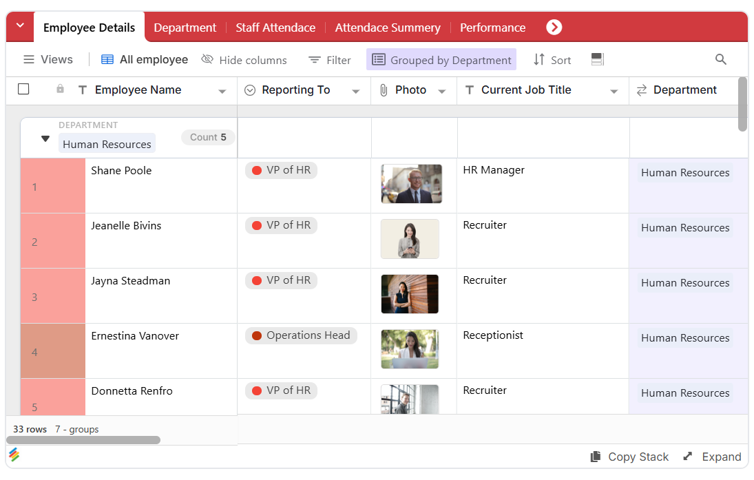 Employee Database Management System Template | Stackby