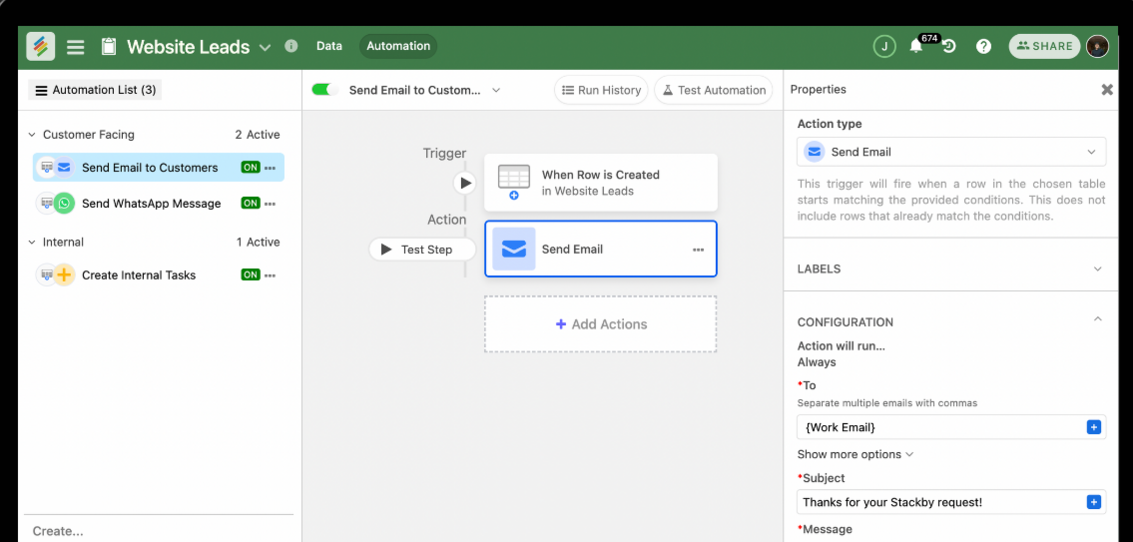 No-code + Automations (Stackby)