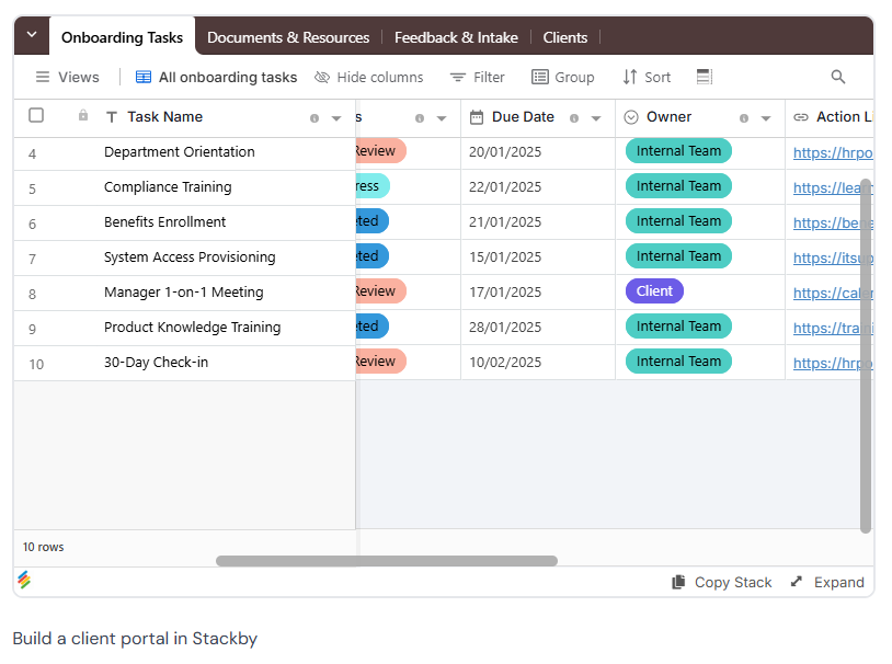 Client Onboarding Portal Template | Stackby