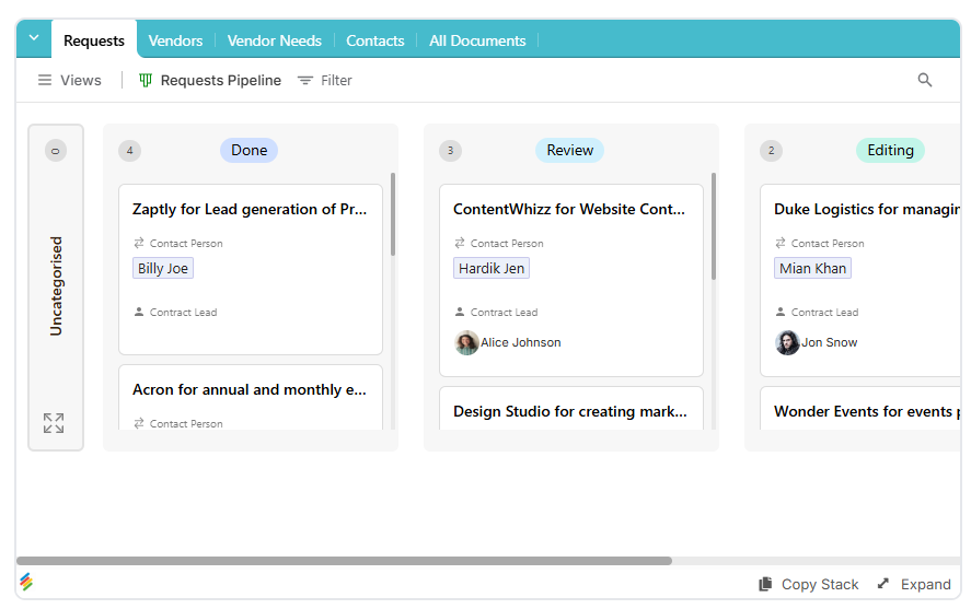 Vendor Management template | Stackby