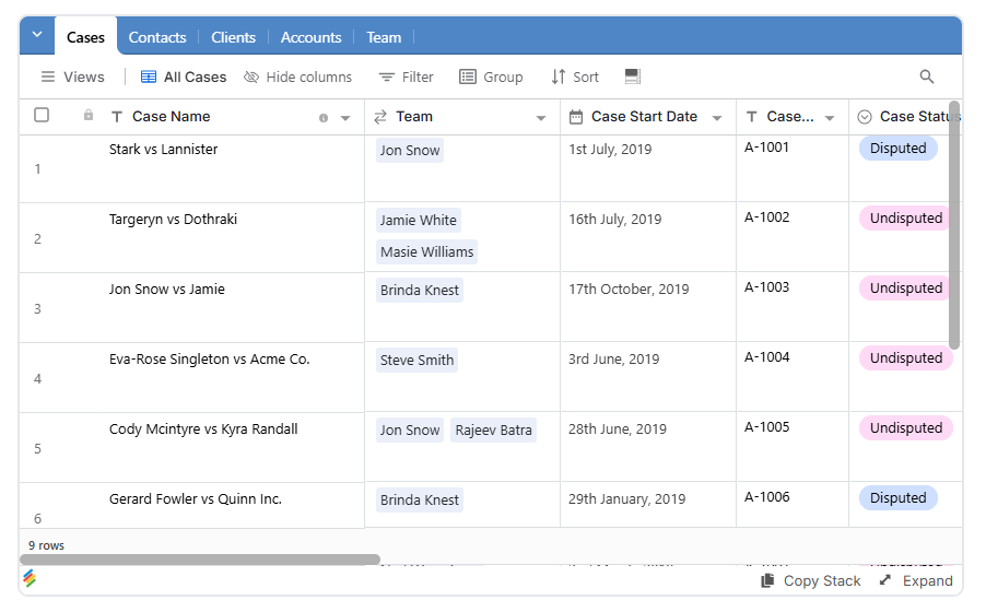 Legal Case Management template | Stackby
