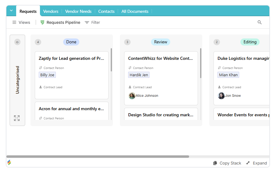 Vendor Management Portal template | Stackby