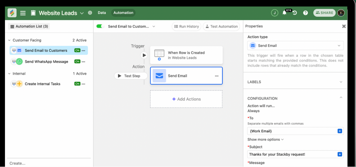 No-code + Automations | Stackby