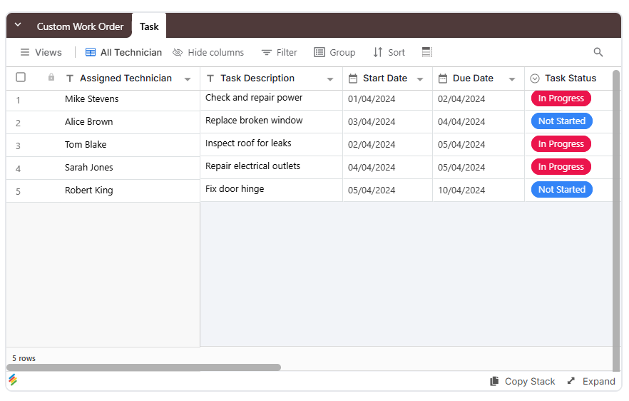 Custom Work Order Forms Template | Stackby