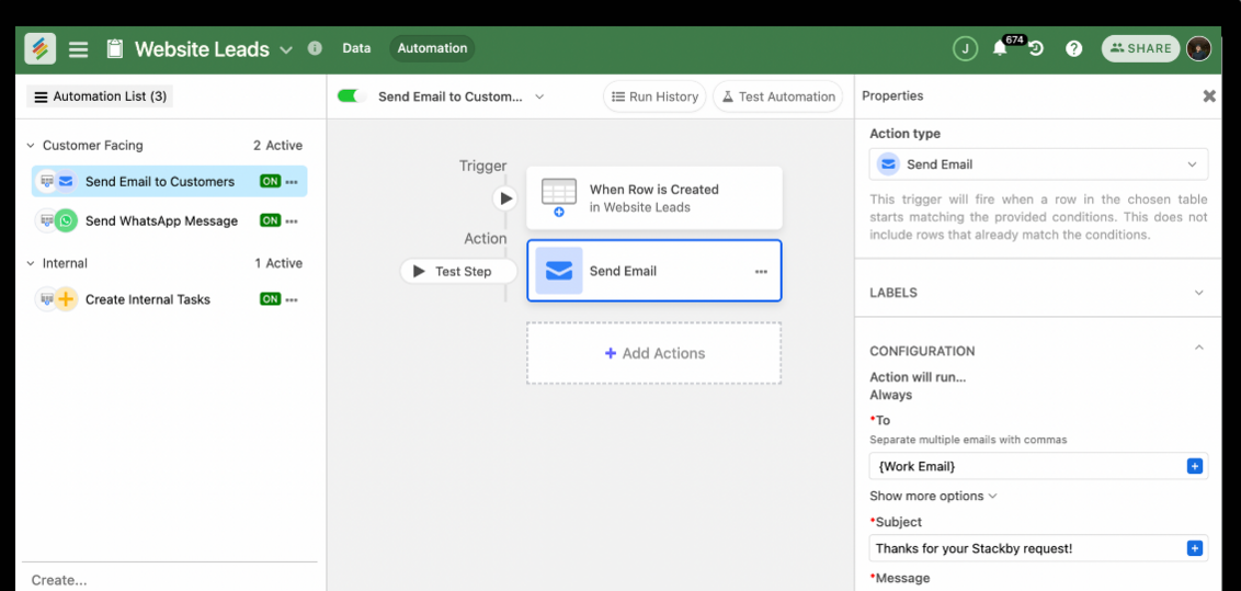 No-code + Automations | Stackby