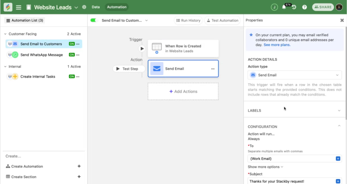 Stackby Automation Feature