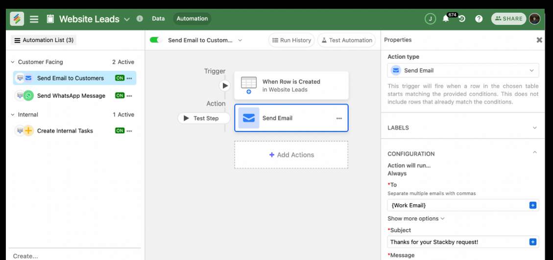No-code + Automations | Stackby