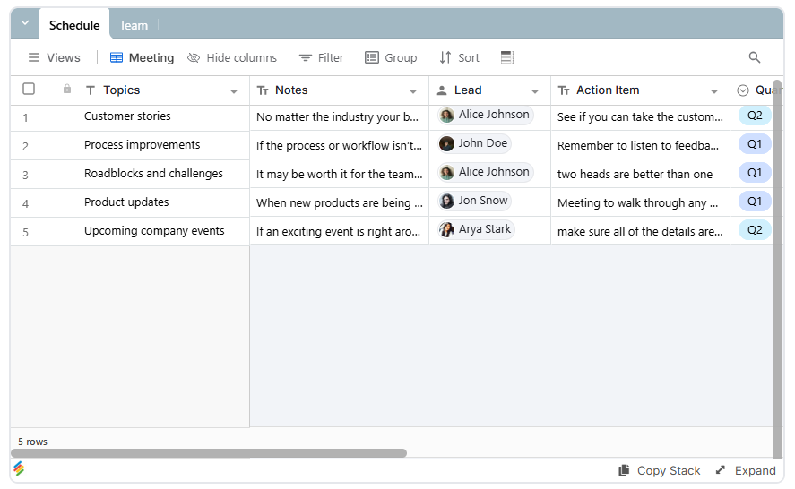 Team Meeting Agenda Template | Stackby
