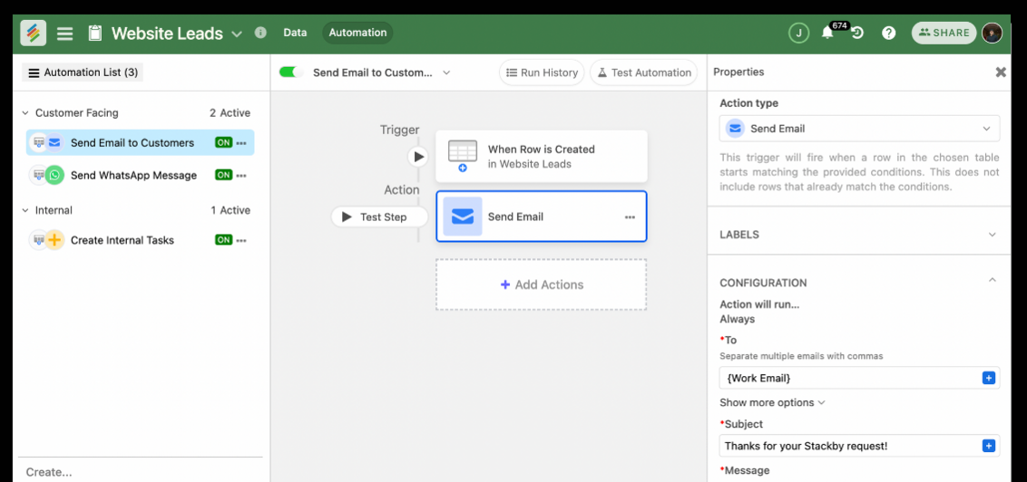 No-code + Automations | Stackby